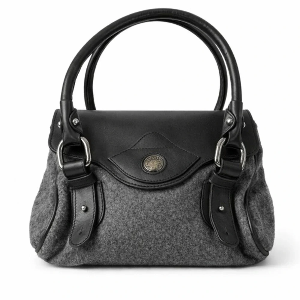 Stuart Weitzman Grey Wool and Black Leather Satchel‎ Handbag Made in Spain